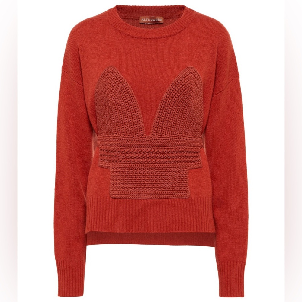 Altuzarra Rhea Sweater Roselle Wool Cashmere Silk Crochet Top Side Slits Small